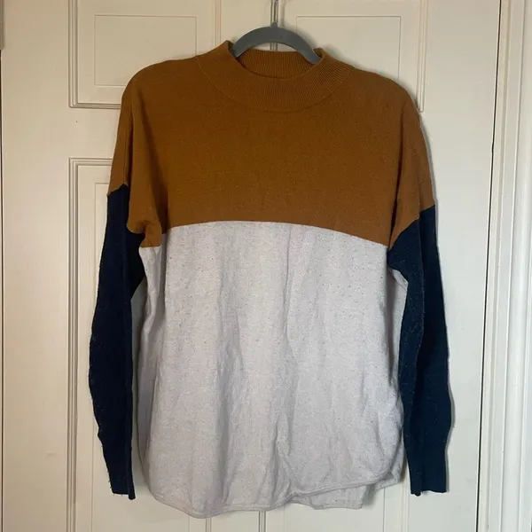 Madewell Sweater Women’s Small Colorblock Cream Mustard Mock Neck Alpaca Blend - Image 7