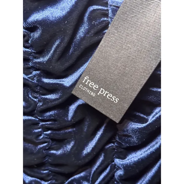 Free‎ Press Velour Velvet Mini Dress M Navy Blue Ruched Party Shimmer Glam NWT - Image 5