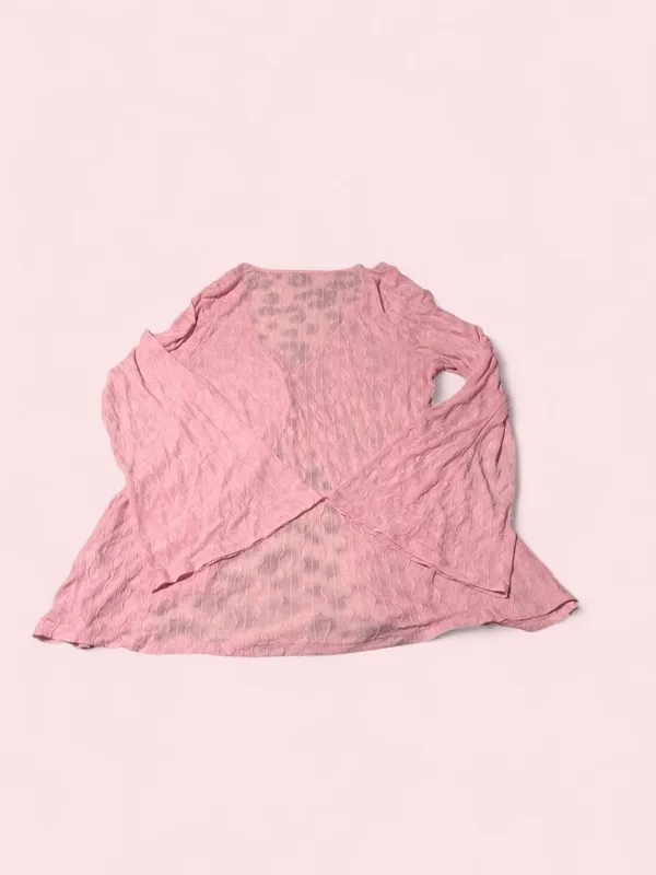 SHEIN Pink Crinkle Tie-Front Bell Sleeve Cardigan - Image 2