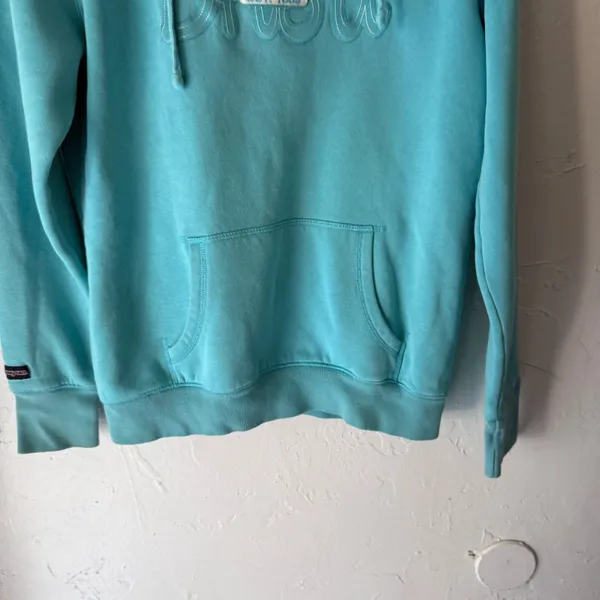 Jansport Vintage 90s‎ Y2k Teal Blue Pullover Hoodie Sweatshirt Logo Women's L - Image 4