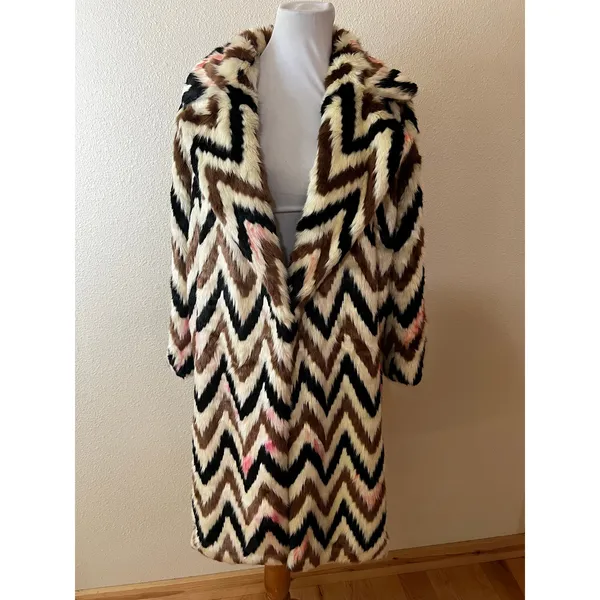Autumn Adeigbo Faux Fur Chevron Wednesday Long coat WOMENS 4 - Image 9
