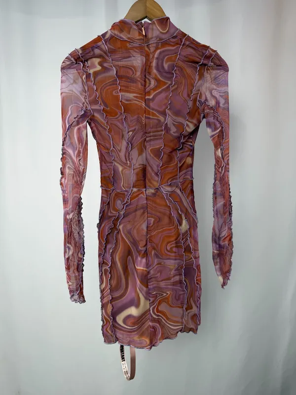 NWT House of CB Dylan Purple Printed Mesh Lace Up Mini Dress Size‎ 4 - Image 9