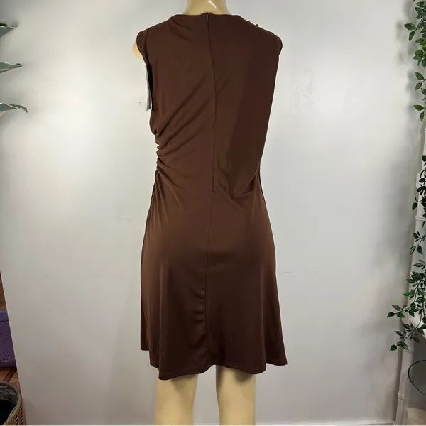 New Zara Bodycon Brown Dress Sz XXL Ruched Sleeveless Chic NWT - Image 6