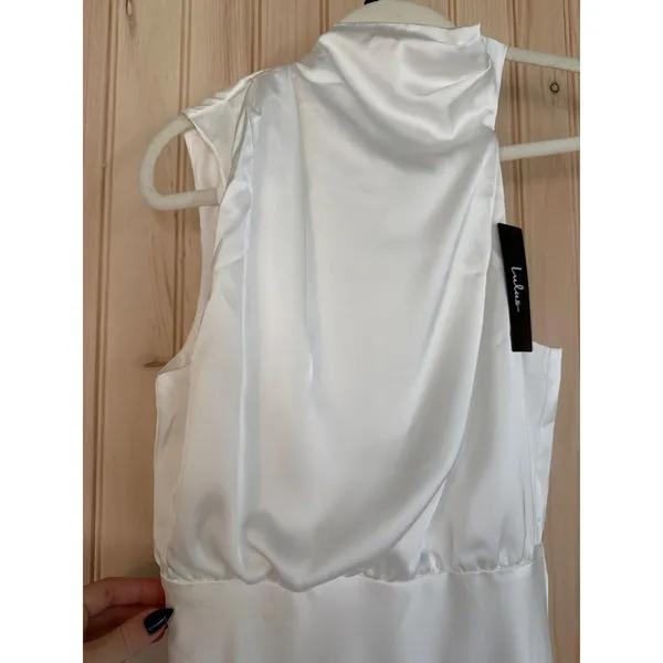 NWT Lulus Distinctive Charm White Satin Asymmetrical Midi Dress Wedding Size M - Image 6