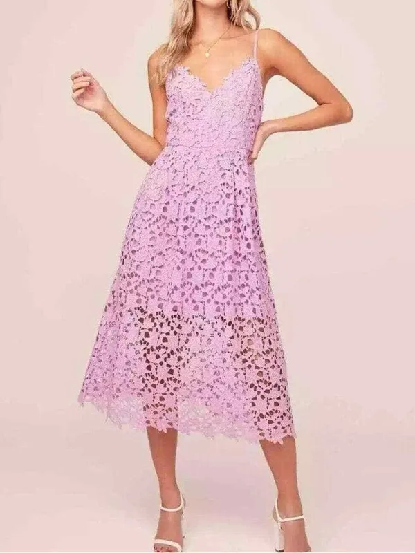 ASTR The Label Sleeveless Lace Fit & Flare Midi Dress Light Orchid - Image 3