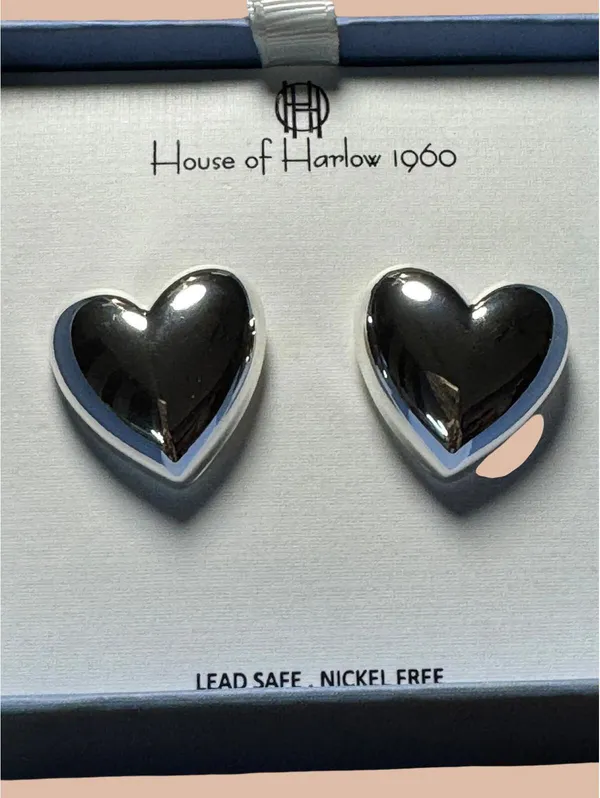 House of Harlow 1960 Heart Shaped Silver Tone Earrings - Image 2