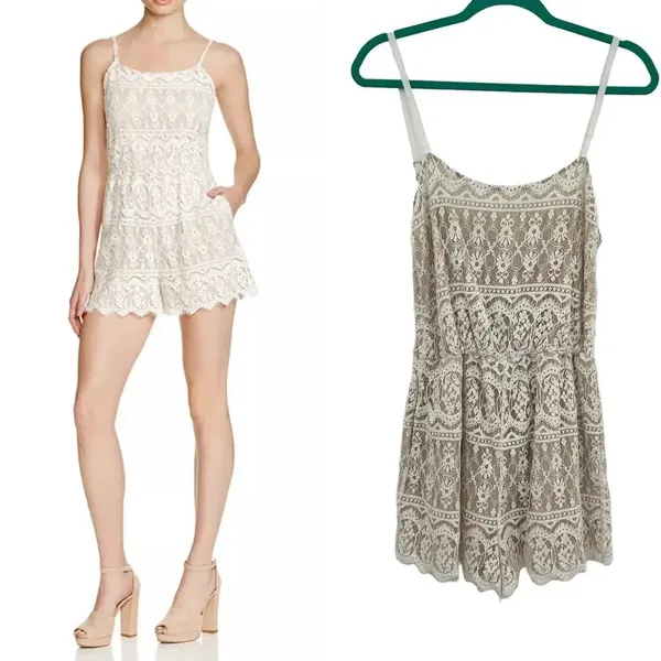 Alice + Olivia Cassia Romper Sleeveless Lace Crochet‎ Zipper White Beige Size 8 - Image 2