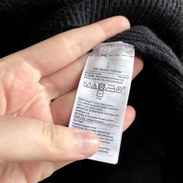 Banana‎ Republic merino wool cashmere blend black knit sweater women's L FLAW - Image 5