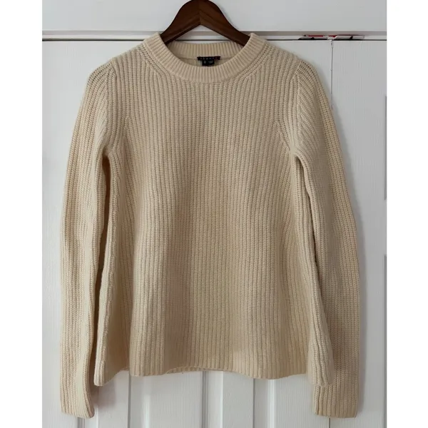 Theory Womens Wool Cashmere Ribbed Knit Crewneck Sweater‎ Cream Ivory Size M - Image 3