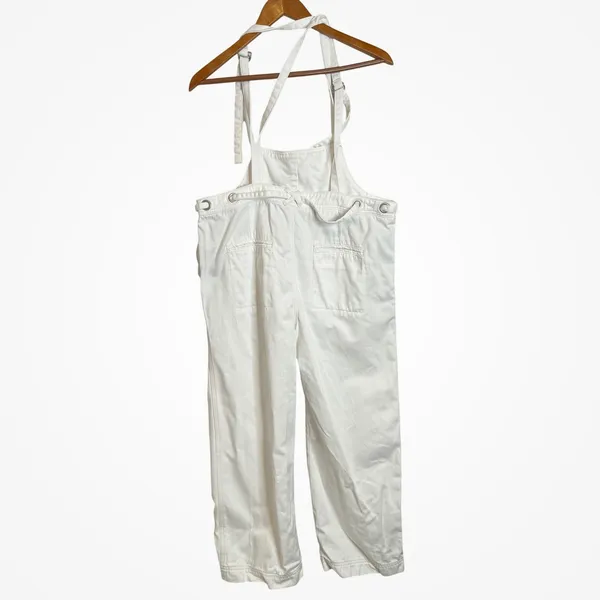 Free People Denim Overalls Size S White Tie Waist Dungarees Utility Jumpsuit - Image 3