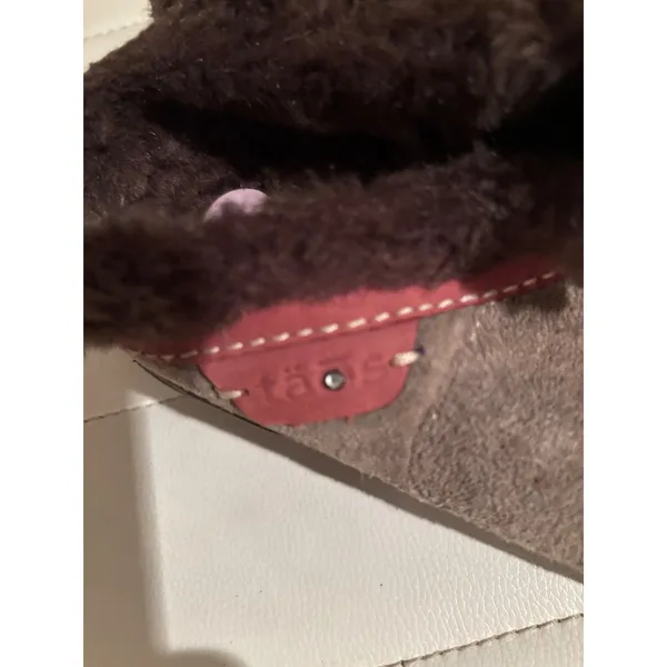Taos Women Suede Faux Fur Lined Clog Slippers Brown Red Trim Size 7 - Image 4