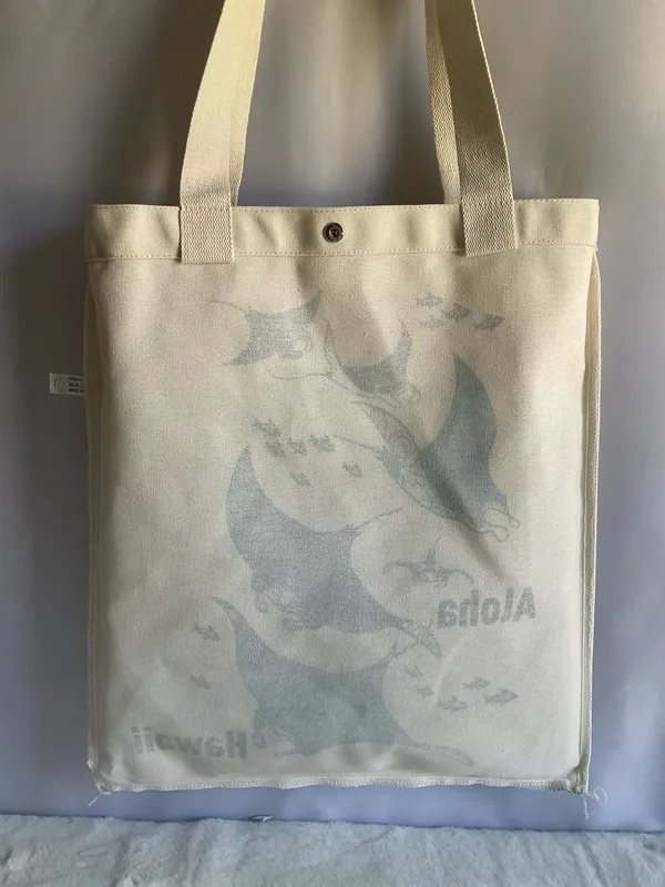 Island Gypsy Aloha Hawaii Canvas Tote Bag - Island Sense Manta Ray Tribal Design Beach Shopping Bag - Image 4