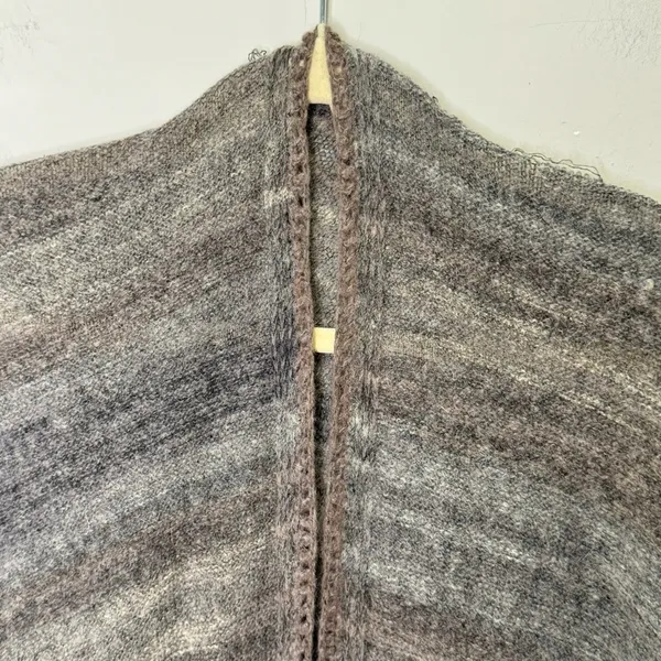 Free People Latitude 30 Wrap Poncho Shawl Rainbow Gray Fringe Sweater Stripe‎ - Image 9