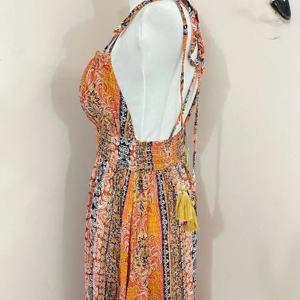 En Creme Boho Mixed Print Floral Stripe Halter Dress S NEW - Image 4