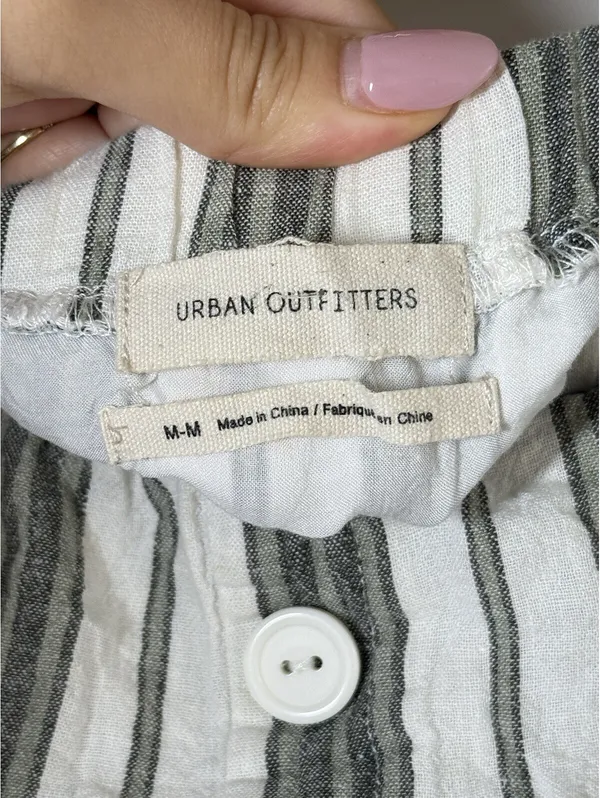 Urban Outfitters Strapless Linen Blend Striped Romper Pockets Size M - Image 5