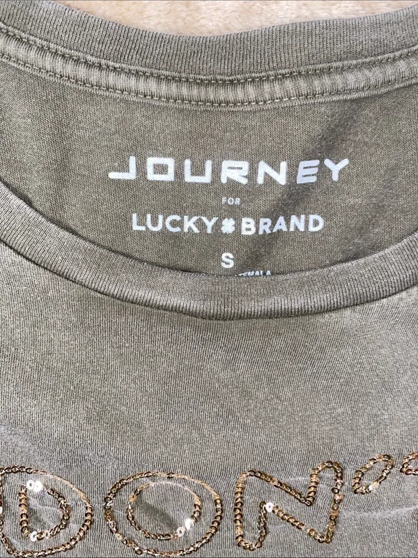 Lucky Brand Journey Olive Green Short Sleeve Tee with Gold Foil & Sequins - Image 2