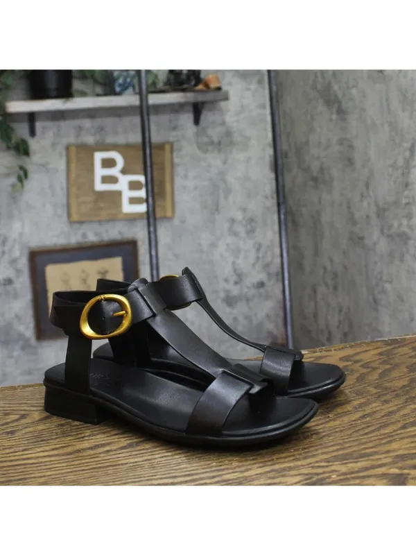 NWT Naturalizer Brandy Flat Sandal Buckle T-Strap J3367L1 Black Leather 9M - Image 8