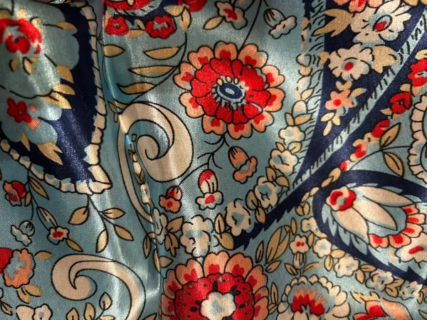VINTAGE aqua blue paisley super boho print oversized silky scarf 35/35 - Image 13