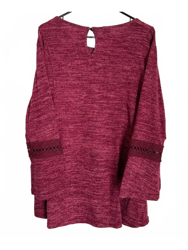 Lildy Women's Knit Sweater Top Size XL Red Wine Embroidered Casual Fall Shirt - Image 2