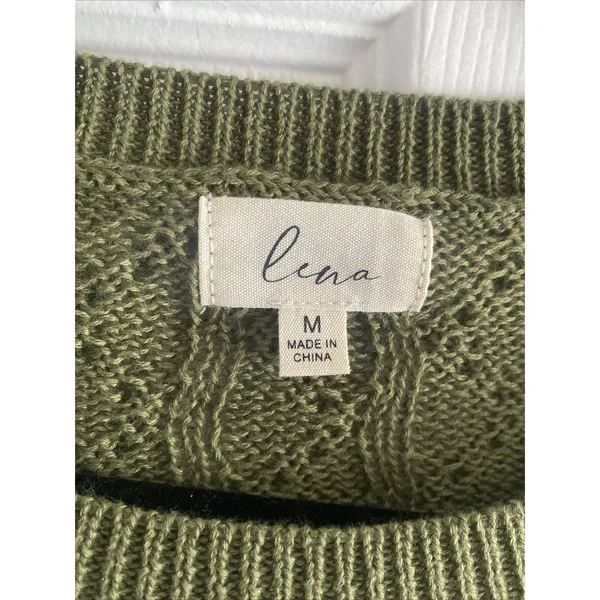 Lena Cropped Cable Knit Sweater Womens‎ Size M Olive Green Dolman Boho Earthy - Image 4