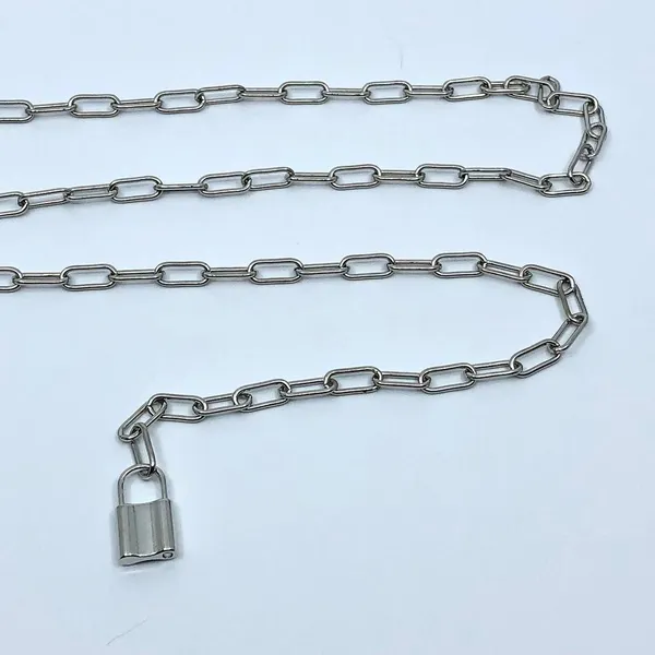 Vintage Y2K Cyberpunk Silver Padlock Chain Belt, Fits Up to 37 Inches, X7GA1226 - Image 7