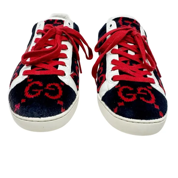 Gucci Ace GG Fabric Sneakers Navy Red Monogram Web Stripe Low Top Women’s 39 - Image 2
