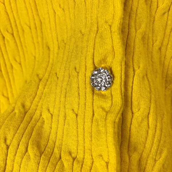 Free‎ Assembly Yellow Cable Knit Cardigan Sz L Rhinestone Buttons Boho Grandma - Image 4