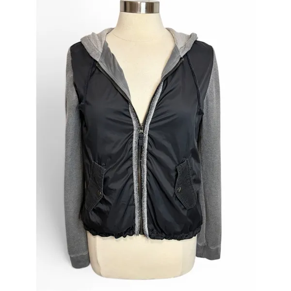 FREE PEOPLE Mixed Media‎ Full Zip Windbreaker Sweatshirt Hoodie, Medium - Image 3