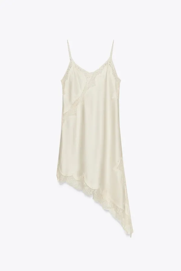 Zara Women’s Lace-Trim Satin Slip Mink Evening Dress in Cream - Image 7