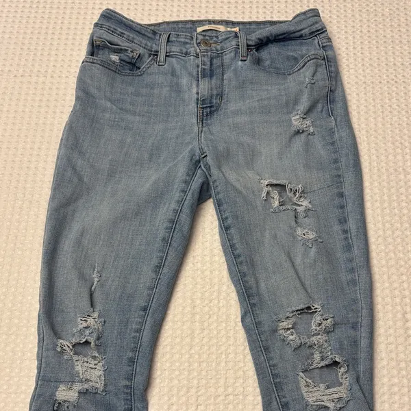 Levi's 711 Skinny Distressed Ankle Jeans Size 28 Light Blue Holes Frayed - Image 5