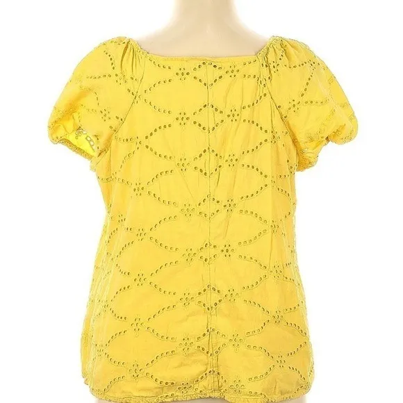 Lane Bryant 16 Eyelet Blouse Bright Yellow Cotton - Image 3