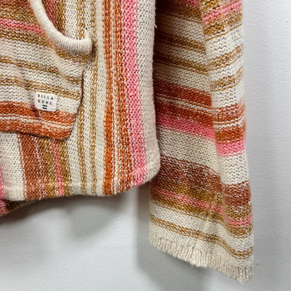Billabong Baja Knit Hoodie Pink Orange Striped Pullover Sweater Large - Image 5