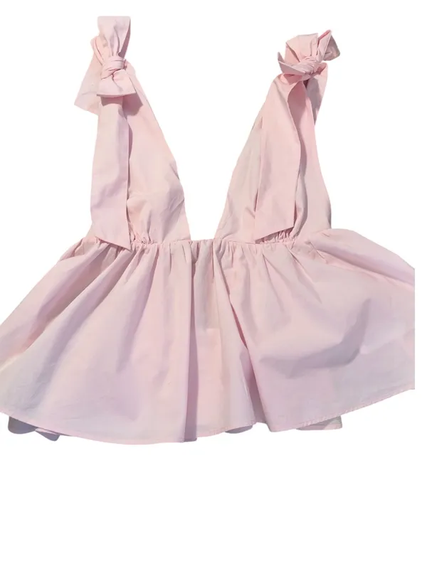 NWT Zara Pink Poplin Bow Shoulder Top - Size L - Coquette Babydoll Romantic - Image 2