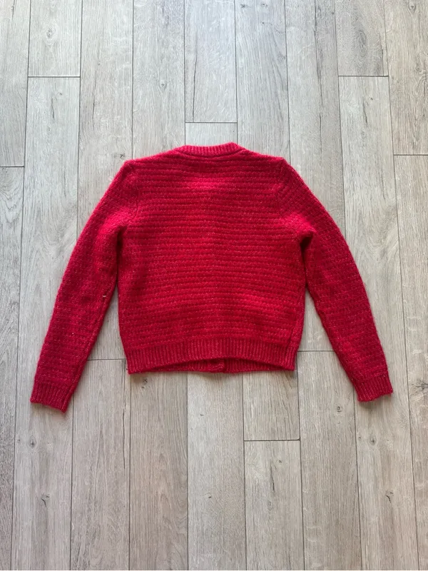 LOFT Stitchy Sweater Jacket Red - Image 3