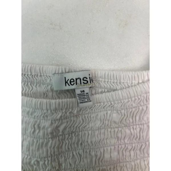 Kensie White Eyelet Midi Dress Smocked Feminine Romantic Puffy Sleeve Size 14 - Image 5