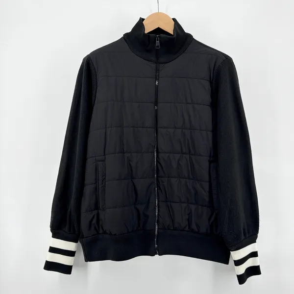 P.J. Salvage Black Quilted Babe Jacket Ribbed‎ Knit Sleeve Varsity Bomber Medium - Image 2