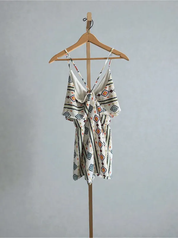 Crystal Sky White‎ Romper with Colorful Geometric Trim - Image 4