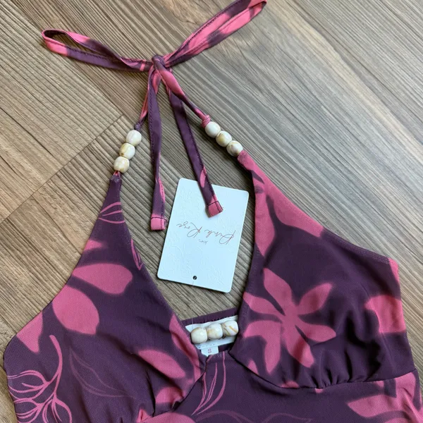 Pink Rose NWT Halter Floral Crop Top - Image 3
