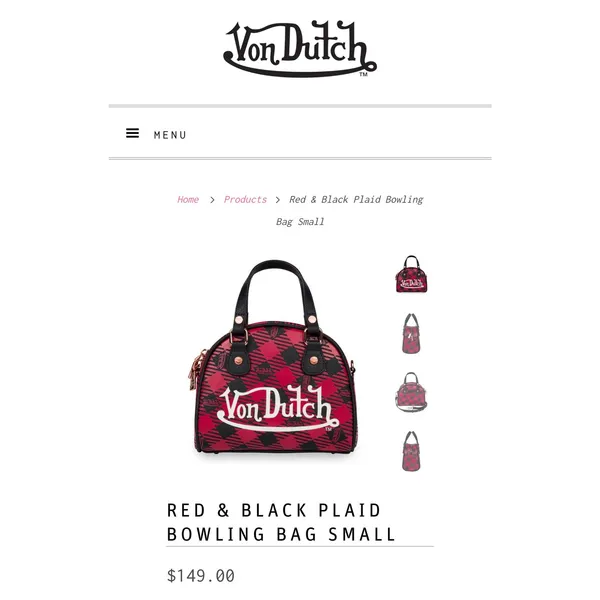 NWT! Von Dutch Red & Black Plaid Small Bowling Bag - Image 9