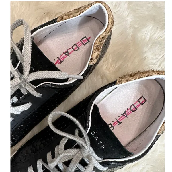 D.A.T.E.‎ Curve Sneakers 7 Black Leather Glitter Snake Print Platform Shoes - Image 9
