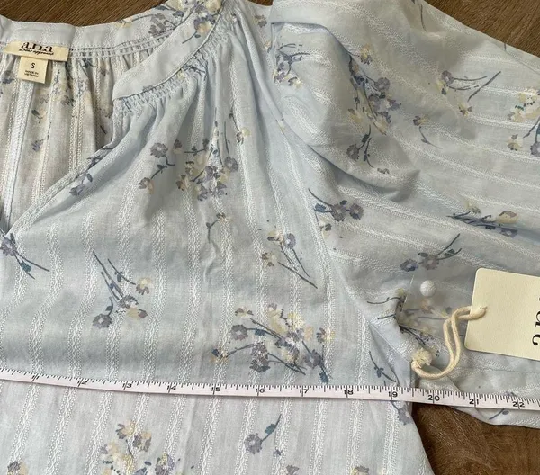 A.n.a. NWT Floral Puff Sleeve Blouse Top Romantic Blue Lavender Prairie ~ Size S - Image 14