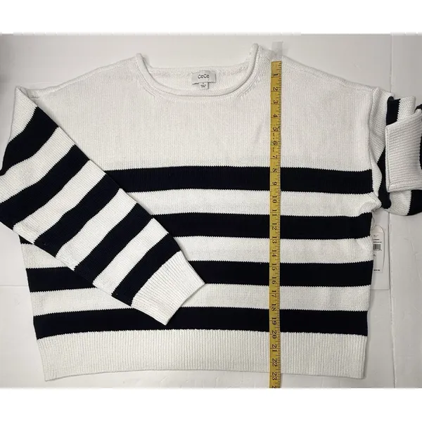 Cece‎ Sweater Women XL Striped Blue White Boxy Nautical Beach Casual Preppy New - Image 3