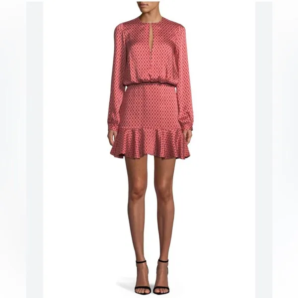 ALEXIS Coretti Mini Dress Silk Blouson Top Flounce Hem Printed Women's Size M - Image 3