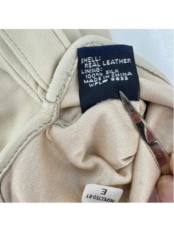Vintage Beige Leather Gloves Preston & York Butter Soft Silk Lined Sz 6.5/Small - Image 5
