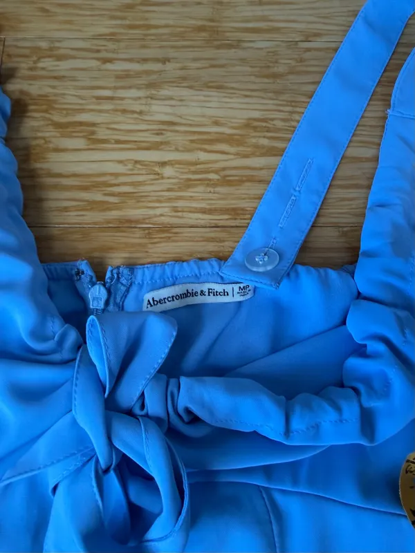 Abercrombie Cinched Neck Slip Midi Dress Blue M Petite - Image 4