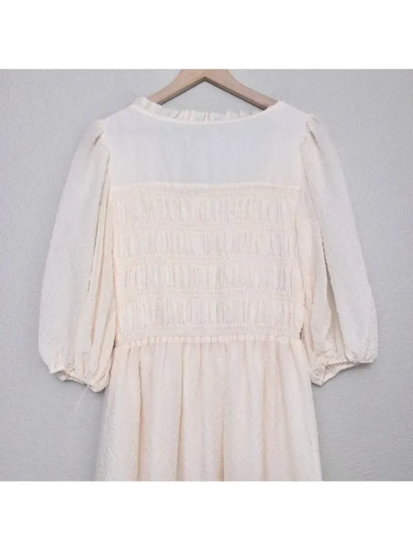 NWT All Saints Livi Tex Maxi Dress 6 Off White Ruched Puff Sleeve Smocked Slit - Image 8