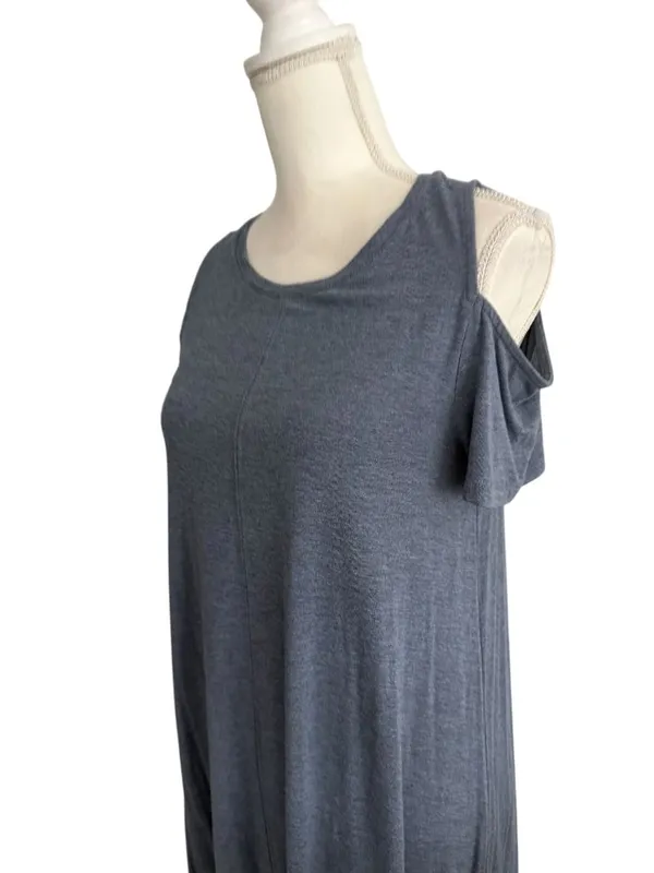 PARAPHRASE Blue Stretch Cold Shoulder Dress Size Medium - Image 4