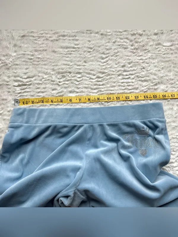 Juicy Couture Velour Track Pants Sweats Baby Blue M Velour Bling Cozy Retro Y2K - Image 9