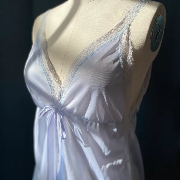 Vintage 70s Pastel Baby Blue Lace Nightie Tank - Image 2