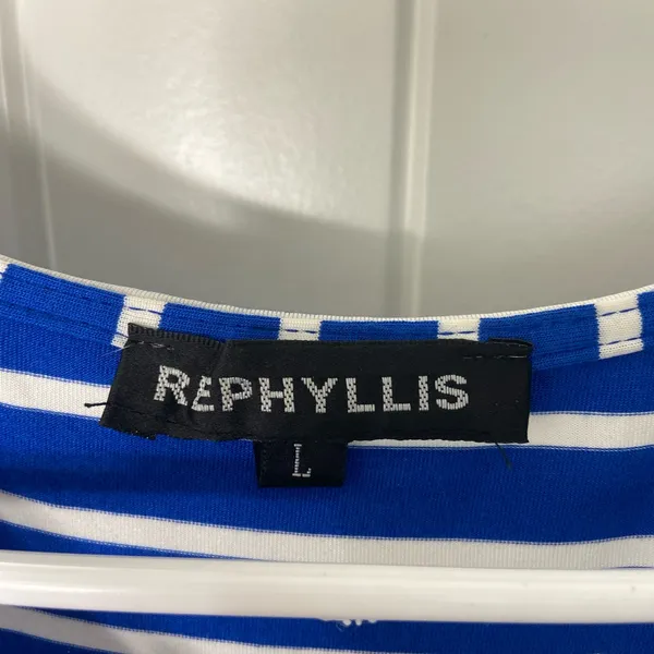 NWOT REPHYLLIS women’s blue white‎ striped bodycon stretch midi knee dress large - Image 4